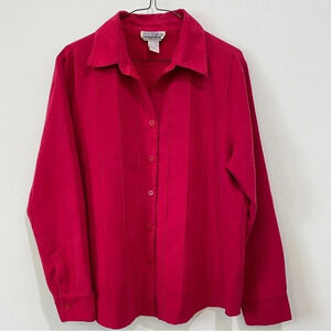 Tradition Semi-Suede Fuchsia Red Button Up Cottagecore Long Sleeve  Shirt M/L